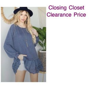 CLEARANCE - Medium Boho Long Sleeve Lace Trim Top New Closing Closet